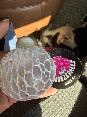 Mesh Squeezeballs Squishy Fidget Toy- Five Below- Clear w/ Glitter Stars (NWT)